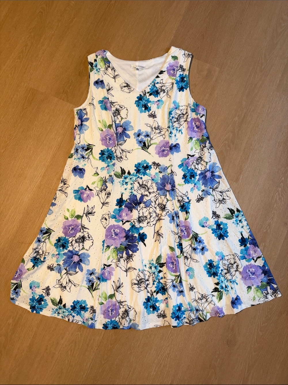 Sandra Darren White Sleeveless Floral Eyelet Dress size 16W